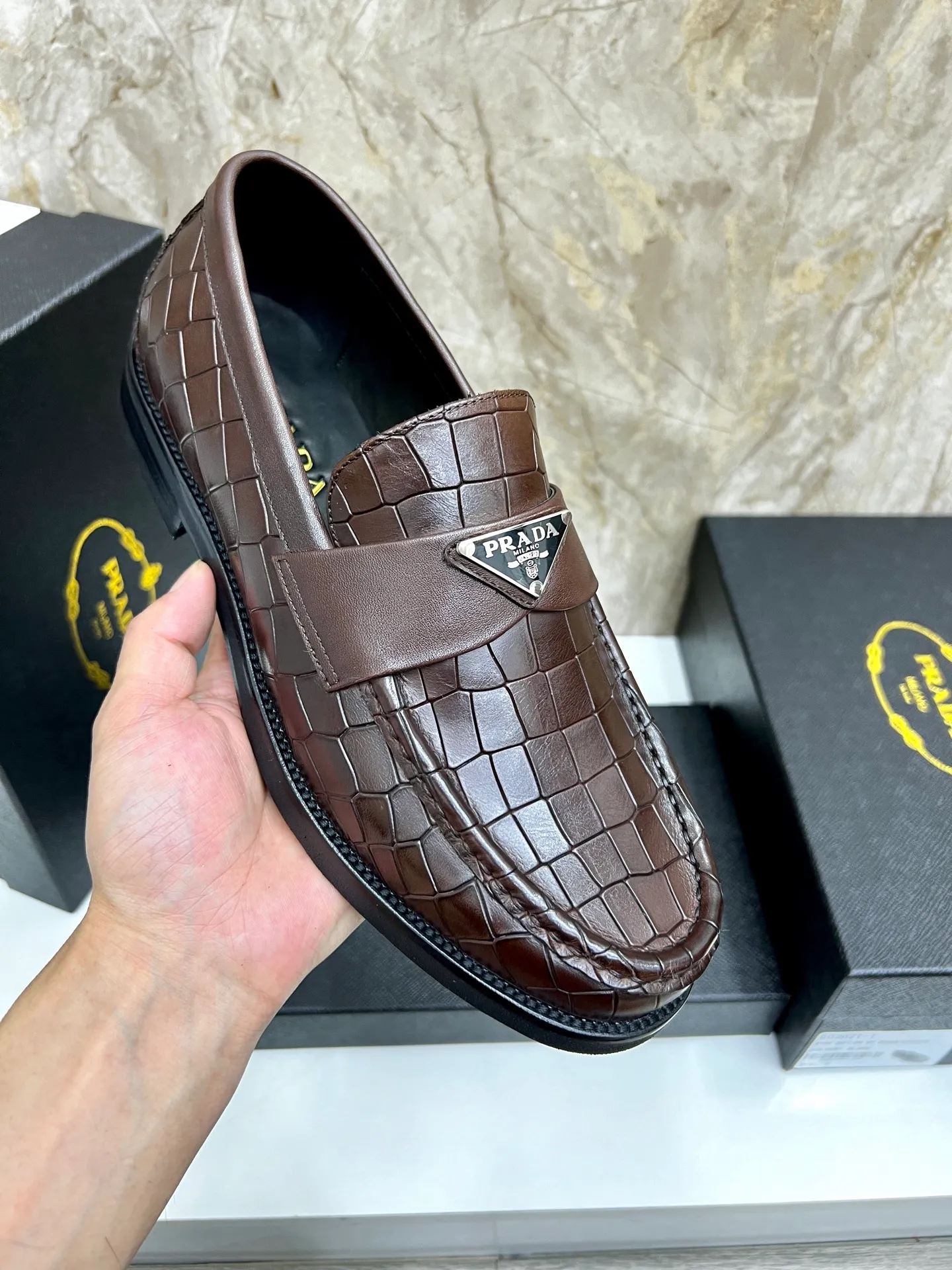 PRADA~ Size: 38-44 (customized 45/46 P: 💰880 P's original official website new high-end men's leather shoes, top-quality original replicas, made of imported open edge beads/calf leather, calf leather breathable lining, original leather outsole!
